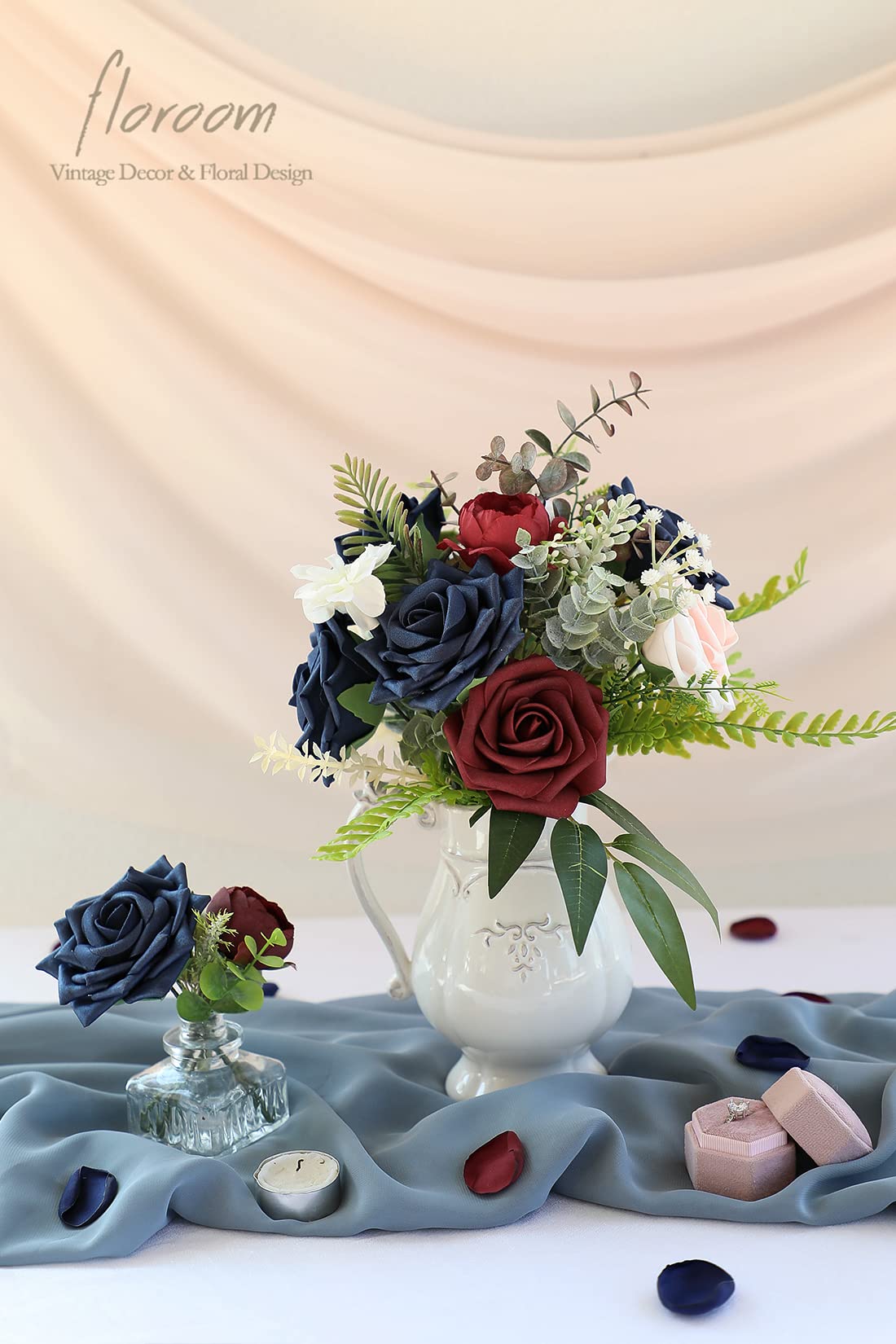 結婚式にて使用した造花花(16個) Amazon｜floroom 造花 16個 3.5インチ リアルな外観 ネイビーブルー